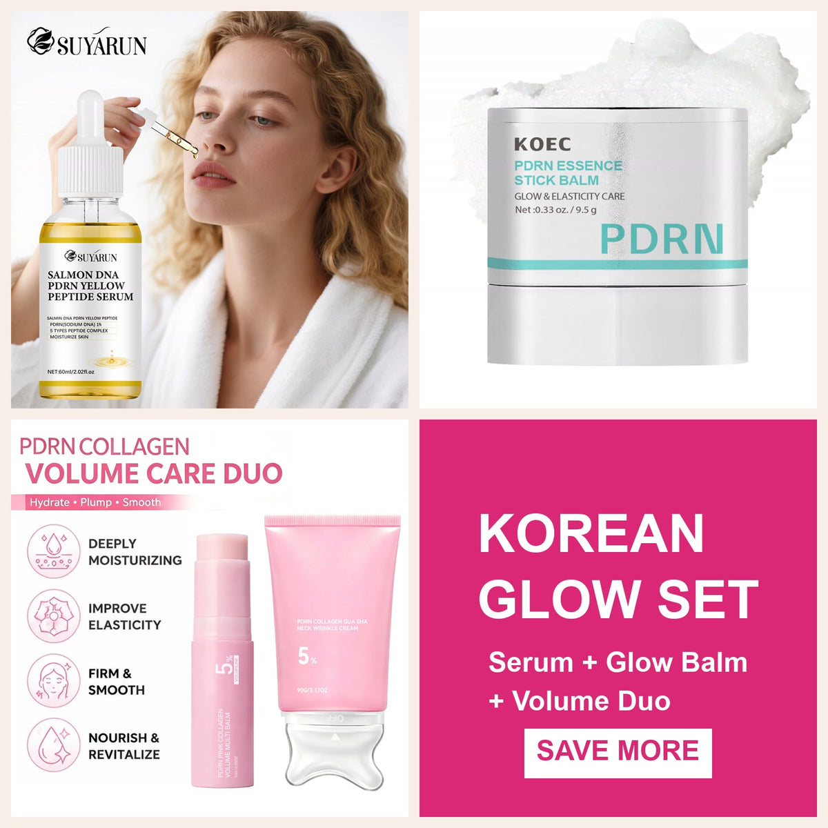 Korean Glow Set – PDRN Serum, Glow Balm & Volume Duo